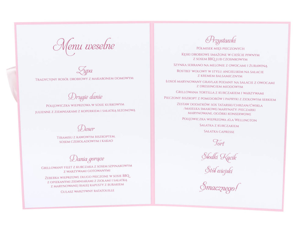 karty menu weselne spis dań na stół motyw kwiatowy personalizacja