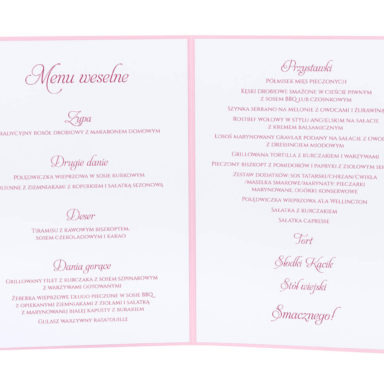 karty menu weselne spis dań na stół motyw kwiatowy personalizacja