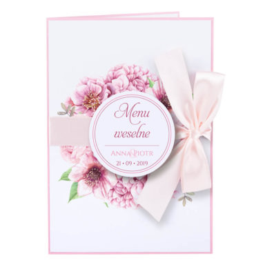 karty menu weselne spis dań na stół motyw kwiatowy personalizacja