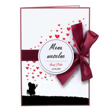 karty menu weselne spis dań na stół motyw love personalizacja