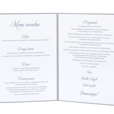 karty menu weselne spis dań na stół motyw kwiatowy personalizacja