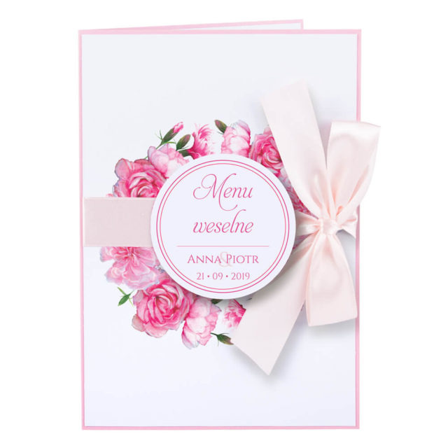 karty menu weselne spis dań na stół motyw kwiatowy personalizacja