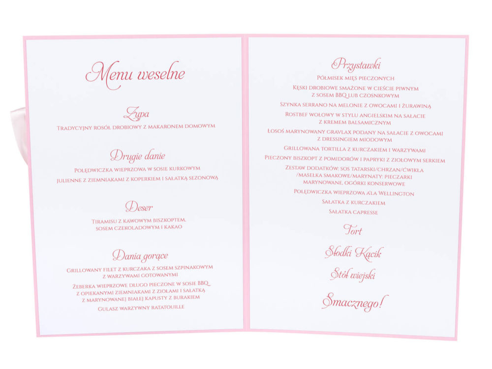 karty menu weselne spis dań na stół motyw kwiatowy personalizacja