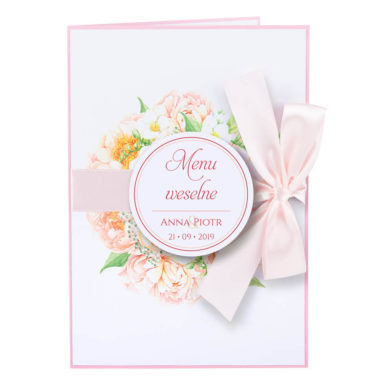 karty menu weselne spis dań na stół motyw kwiatowy personalizacja