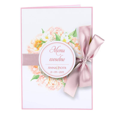 karty menu weselne spis dań na stół motyw kwiatowy personalizacja