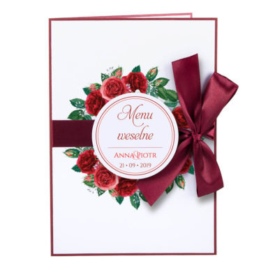 karty menu weselne spis dań na stół motyw kwiatowy personalizacja