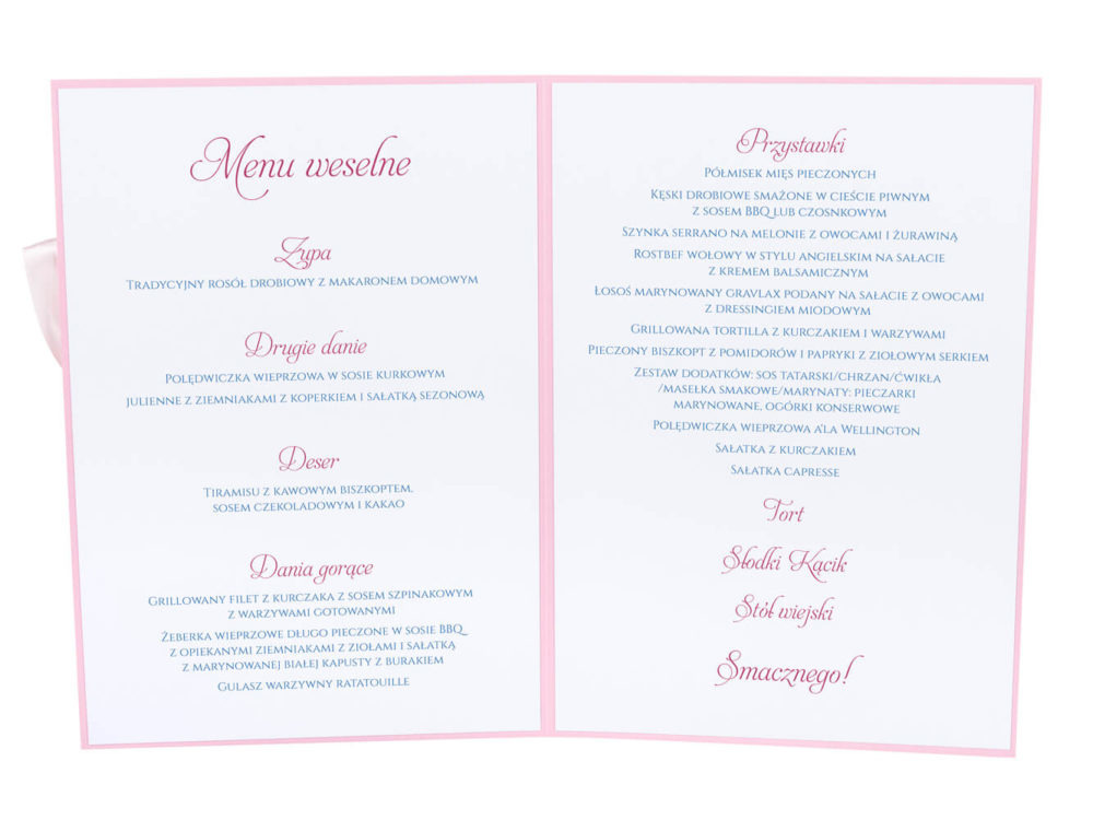 karty menu weselne spis dań na stół motyw kwiatowy personalizacja