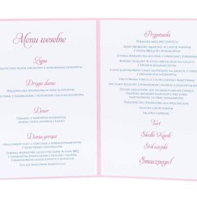karty menu weselne spis dań na stół motyw kwiatowy personalizacja