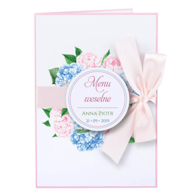 karty menu weselne spis dań na stół motyw kwiatowy personalizacja