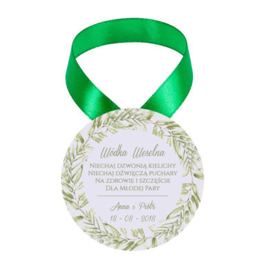 Zawieszka ozdoba na alkohol weselny na stół kwiaty greenery
