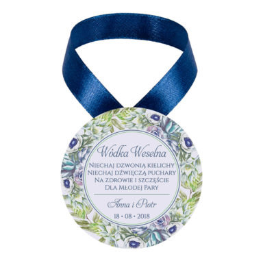 Zawieszka ozdoba na alkohol weselny na stół kwiaty anemony sukulenty