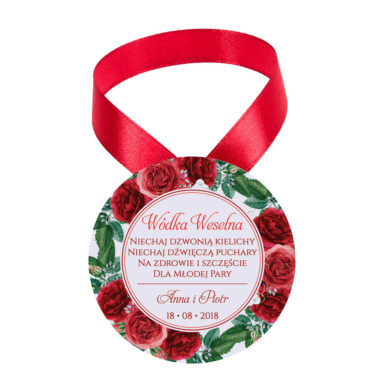 Zawieszka ozdoba na alkohol weselny na stół kwiaty róże