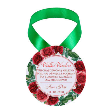 Zawieszka ozdoba na alkohol weselny na stół kwiaty róże