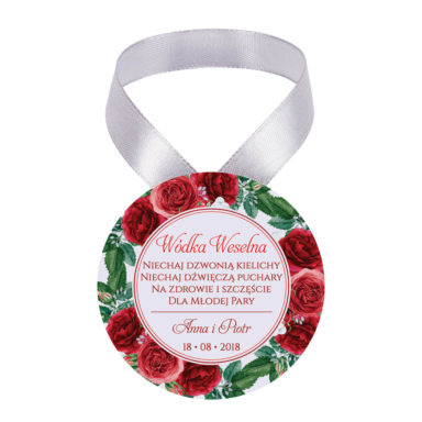 Zawieszka ozdoba na alkohol weselny na stół kwiaty róże