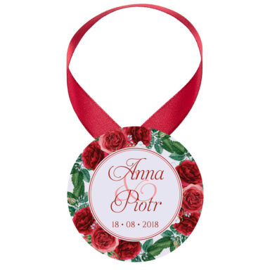 Zawieszka ozdoba na alkohol weselny na stół kwiaty róże