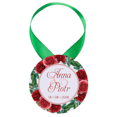 Zawieszka ozdoba na alkohol weselny na stół kwiaty róże