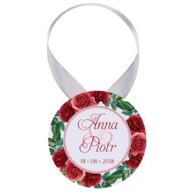 Zawieszka ozdoba na alkohol weselny na stół kwiaty róże