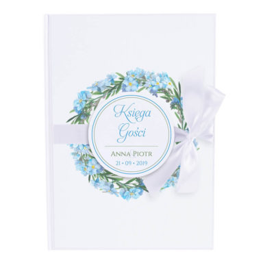 Księga gości na wpisy weselne papierowa książka a4 twarda okładka niezapominajki kwiaty