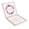 Eleganckie drewniane pudełko podziękowanie zaproszenie dla rodziców motyw kwiatowy fioletowy