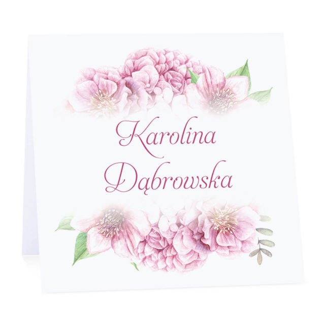 Winietka weselna na stół wizytówka podziękowanie personalizacja florals różowe