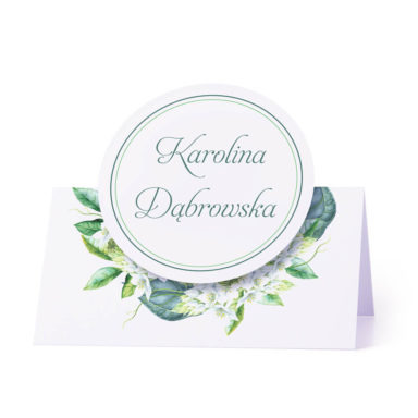 Winietka weselna na stół z motywem zielonych liści personalizacja
