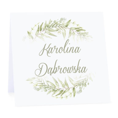 Winietka weselna na stół wizytówka podziękowanie personalizacja greenery