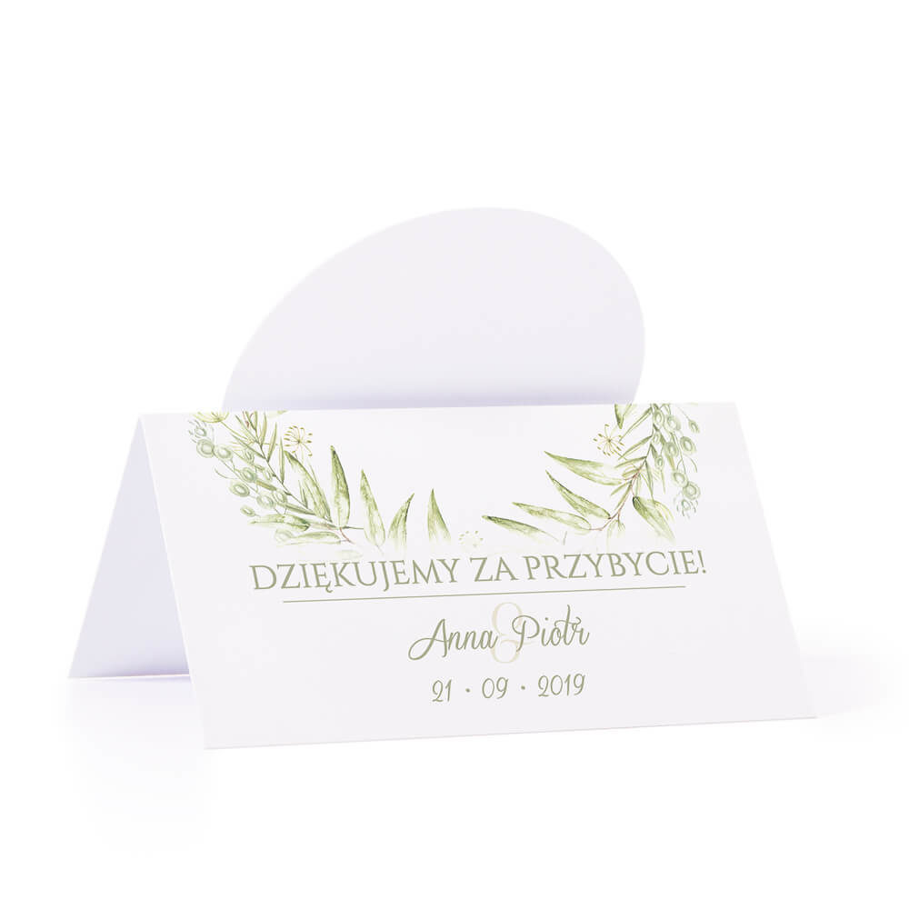 Winietka weselna na stół z motywem zielonym greenery podziękowanie