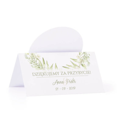 Winietka weselna na stół z motywem zielonym greenery podziękowanie