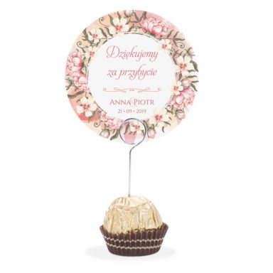 Winietka weselna na stół metalowa szpilka podziękowanie