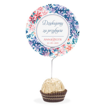 Winietka weselna na stół metalowa szpilka podziękowanie florals kolorowe kwiaty