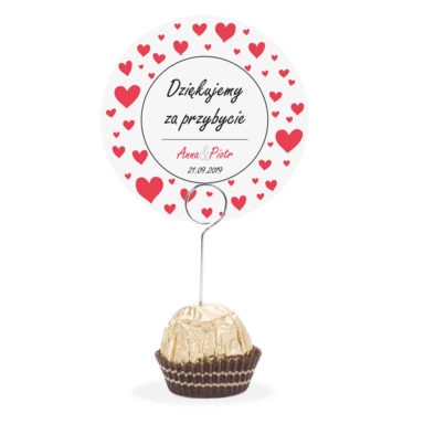 Winietka weselna na stół metalowa szpilka podziękowanie serca love