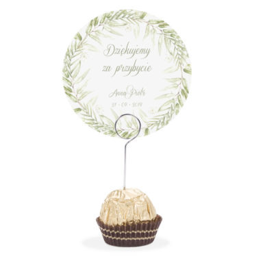 Winietka weselna na stół metalowa szpilka podziękowanie greenery