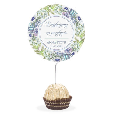 Winietka weselna na stół metalowa szpilka podziękowanie anemony sukulenty