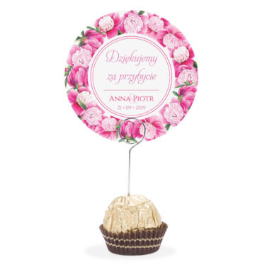 Winietka weselna na stół metalowa szpilka podziękowanie piwonie