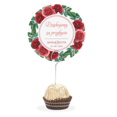 Winietka weselna na stół metalowa szpilka podziękowanie róże liście