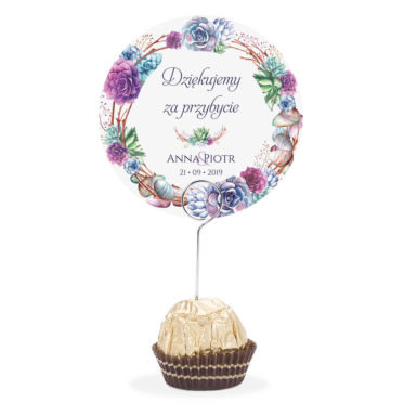 Winietka weselna na stół metalowa szpilka podziękowanie sukulenty