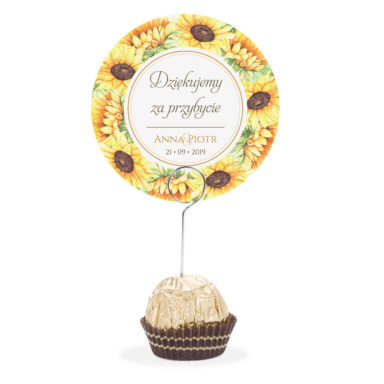 Winietka weselna na stół metalowa szpilka podziękowanie słoneczniki