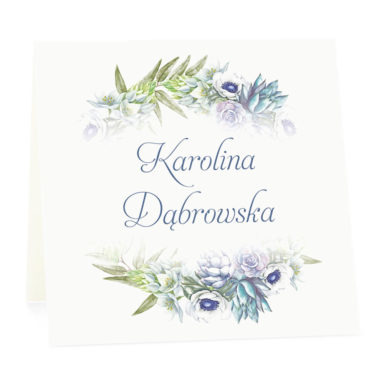 Winietka weselna na stół wizytówka podziękowanie personalizacja anemony sukulenty