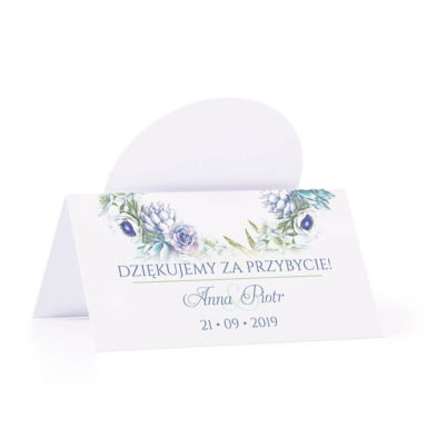 Winietka weselna na stół z motywem kwiatowym anemony sukulenty