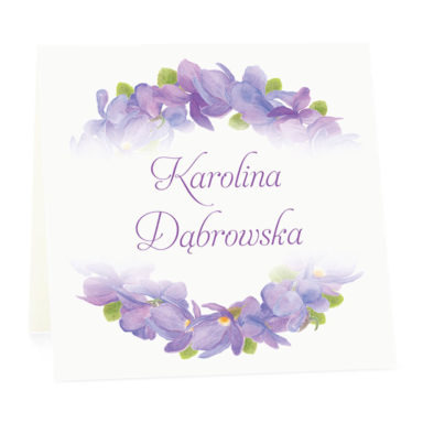 Winietka weselna na stół wizytówka podziękowanie personalizacja fiołki