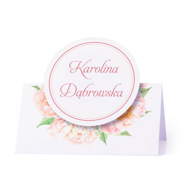 Winietka weselna na stół z motywem frezje piwonie personalizacja