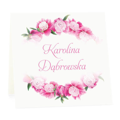 Winietka weselna na stół wizytówka podziękowanie personalizacja piwonie
