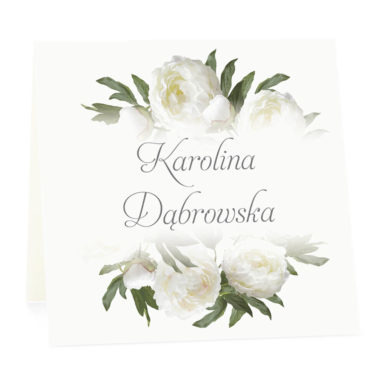 Winietka weselna na stół wizytówka podziękowanie personalizacja białe piwonie