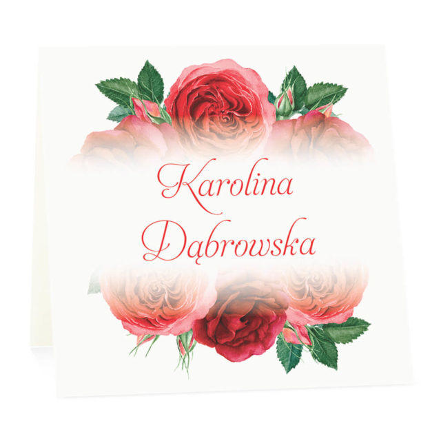 Winietka weselna na stół wizytówka podziękowanie personalizacja czerwone róże