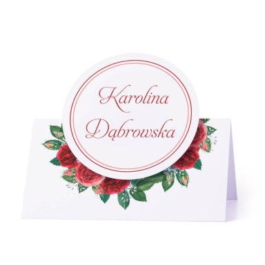 Winietka weselna na stół z motywem kwiatowym czerwone róże personalizacja