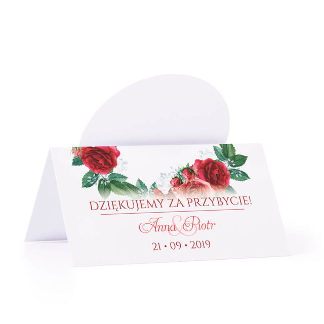 Winietka weselna na stół z motywem kwiatowym czerwone róże
