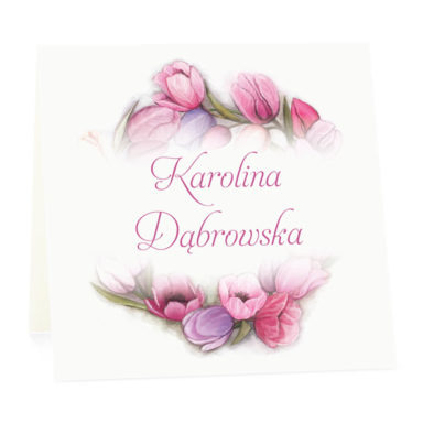 Winietka weselna na stół wizytówka podziękowanie personalizacja kolorowe tulipany