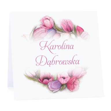 Winietka weselna na stół wizytówka podziękowanie personalizacja kolorowe tulipany