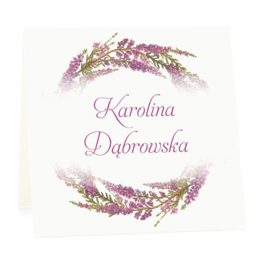 Winietka weselna na stół wizytówka podziękowanie personalizacja wrzos