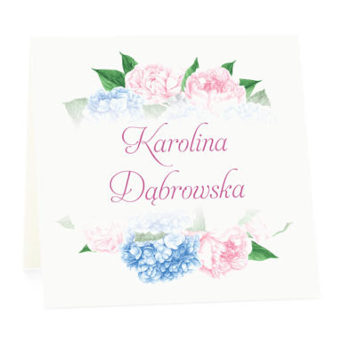 Winietka weselna na stół wizytówka podziękowanie personalizacja piwonie hortensje